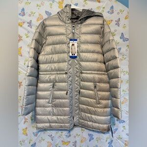 Kenneth Cole New York Women’s Quilted Anorak Hooded Jacket Gray/Silver Large NWT